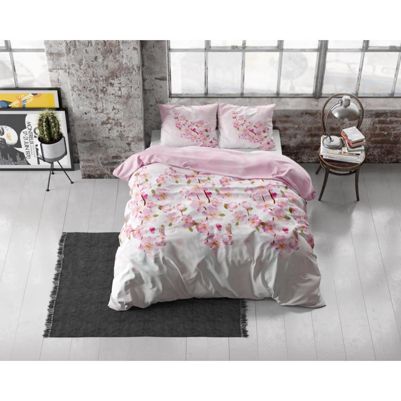 Lenjerie De Pat Dubla Sweet Flowers Pink, Royal Textile, 3 Piese, 200 X 220 Cm, 100% Bumbac Flanel, Alb/roz