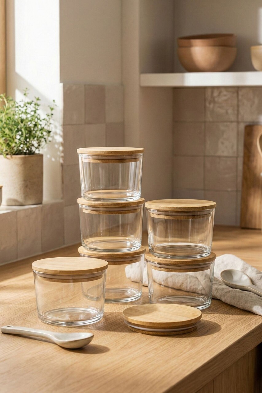 Set recipiente depozitare, Hermia, 409PBH1409, Capac din bambus: (6 bucăți), Transparent - imagine 2