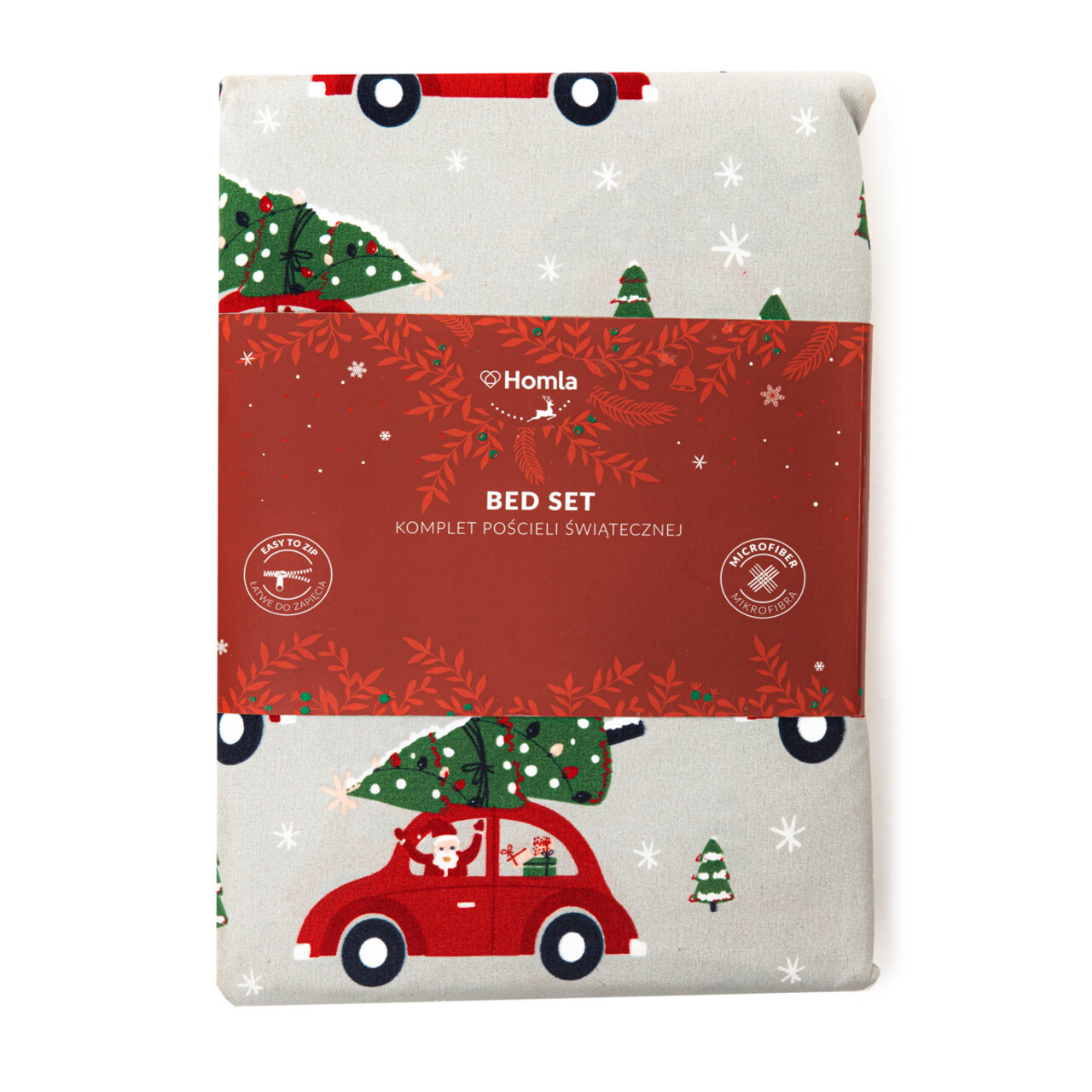 Lenjerie de pat dubla Bil, Homla, 3 piese, 160x200 cm, microfibra din poliester, alb/rosu