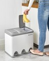 Cos de gunoi colectare selectiva / cos de reciclare 3 in 1, cu pedala, 3 x 8 L, otel/plastic, alb/gri