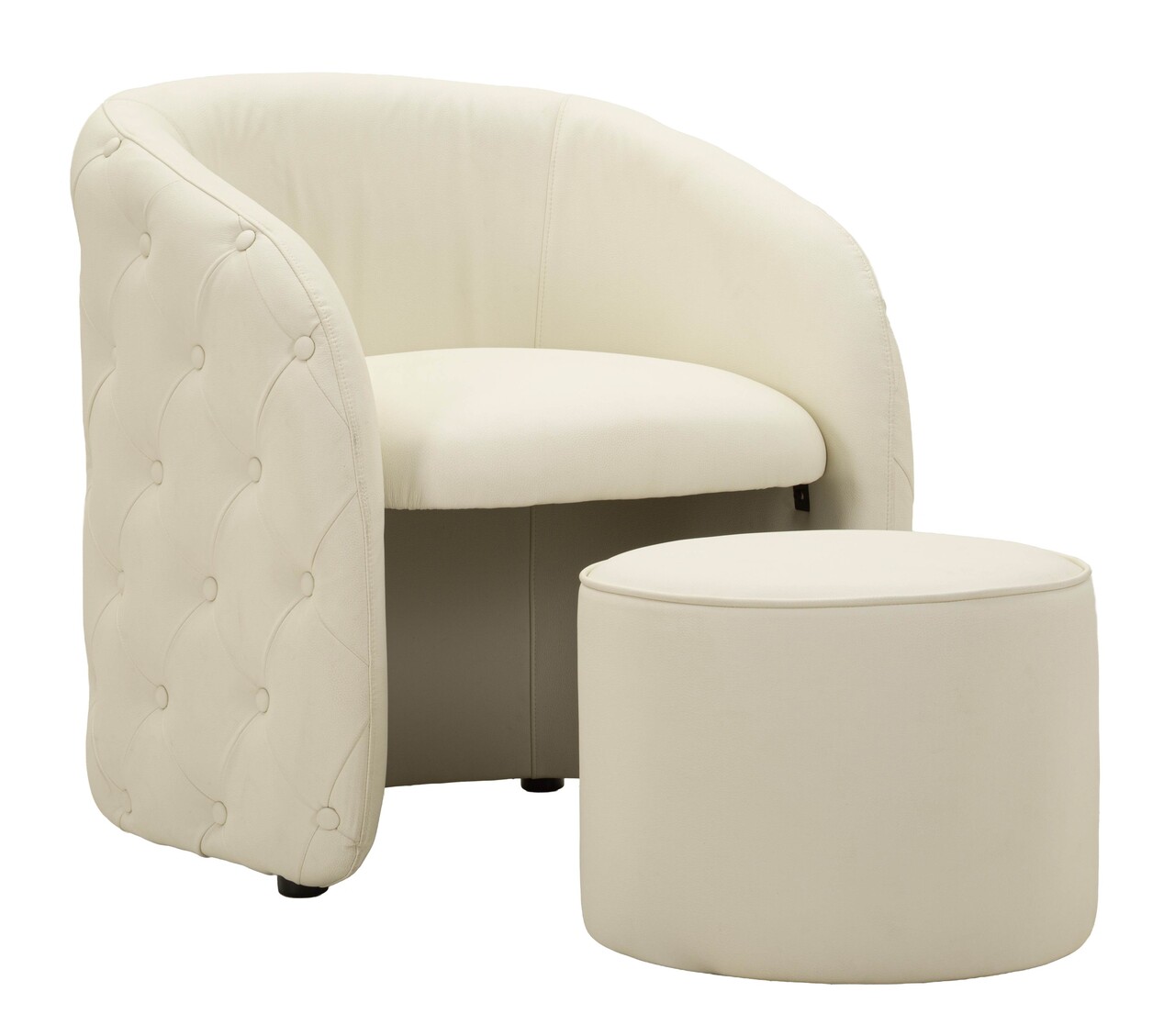 Set fotoliu si taburet pentru picioare, Mauro Ferretti, Zagabria, 75x76x80 cm, lemn de pin/piele ecologica, alb - imagine 2