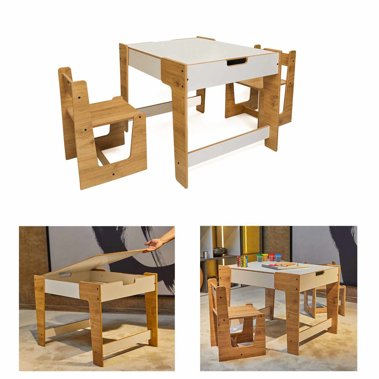 Set masa si scaun pentru copii, Hanah Home, Phoenix 2 Ch, Alb / Natural - view 8