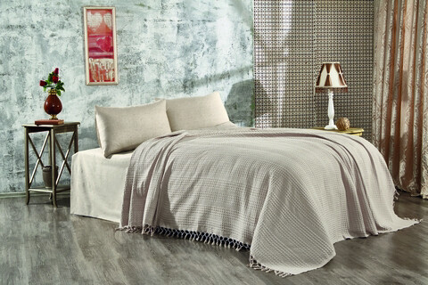 Cuvertura matlasata dubla, Lotus - Beige, Whitney, Bumbac