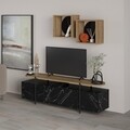 Comoda TV cu 2 rafturi, Decortie, Hanley, pal melaminat, negru/nuc