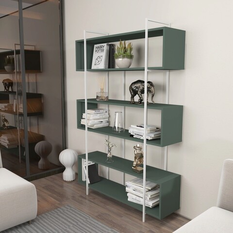 Corp biblioteca, Zena Home, Bruti, 120x180x29.6 cm, PAL, Verde/Alb mezoni.ro