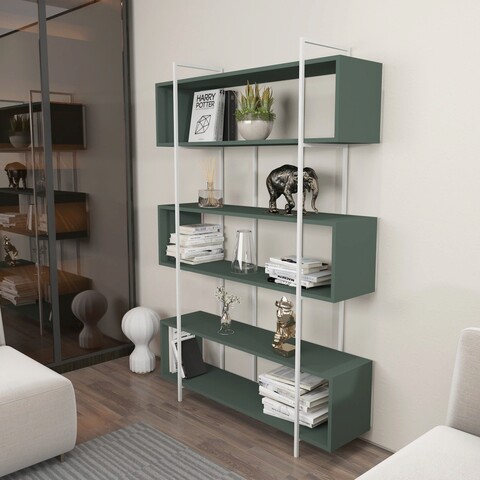 Corp biblioteca, Zena Home, Bruti, 120x180x29.6cm, 100% PAL melaminat, Verde / Alb