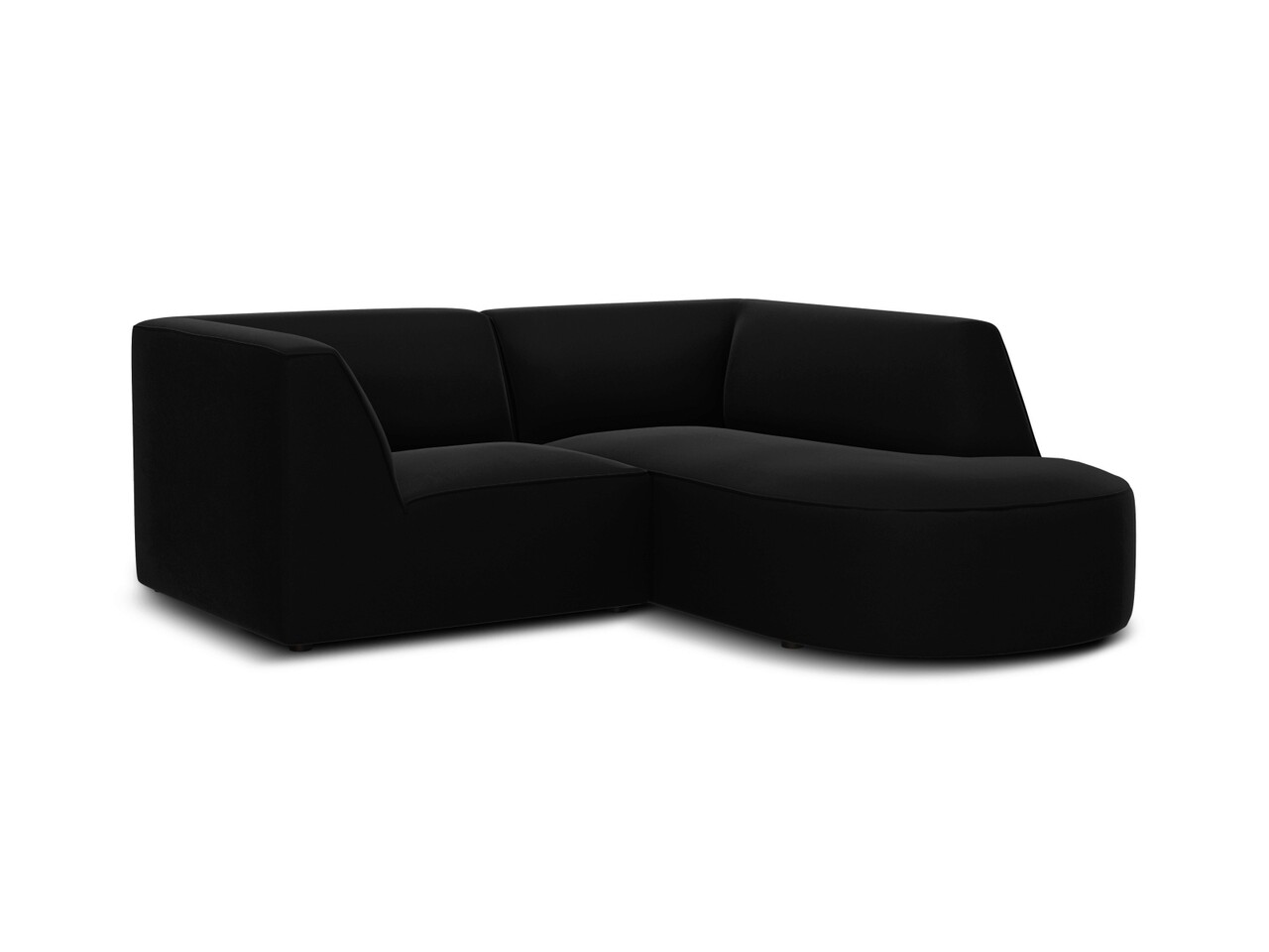 Coltar modular dreapta 3 locuri, Ruby, Micadoni Home, BL, forma rotunjita, 186x180x69 cm, catifea, negru