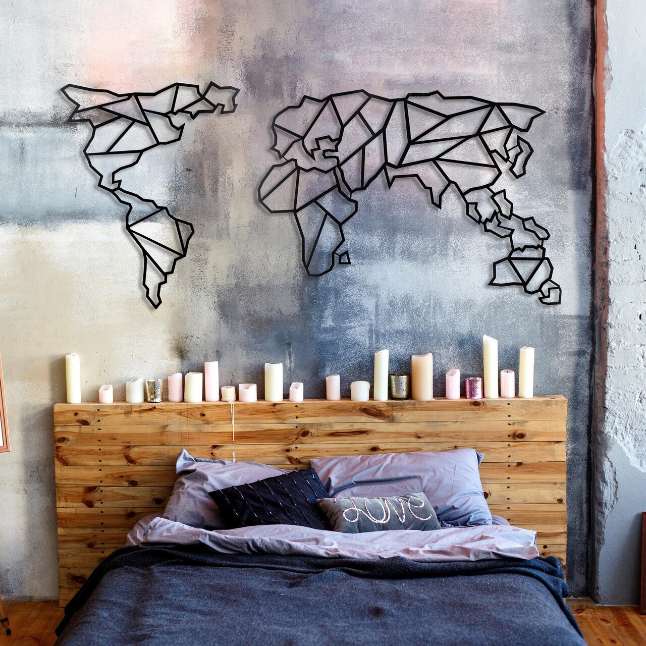 Decoratiune de perete, World Map XL, Metal, Dimensiune: 85 x 170 cm, Negru - 1 | YEO