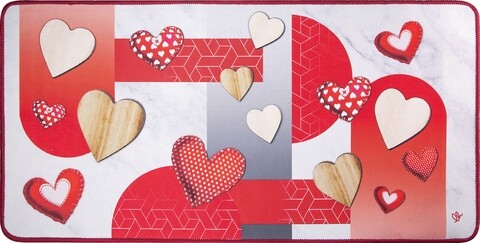 Covor pentru bucatarie, Olivo Tappeti, Miami 3, Red Hearts, 55 x 230 cm, poliester, multicolor mezoni.ro