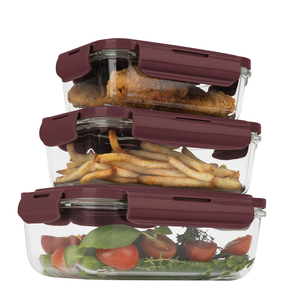 Set 3 caserole cu capac Berlinger Haus, Leonardo, 570 ml / 840 ml / 1.18 L, sticla/plastic, transparent/visiniu - view 4