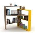 Birou de colt Rafevi Pisagor Corder, 94 x 94 x 114 cm, PAL, walnut/galben