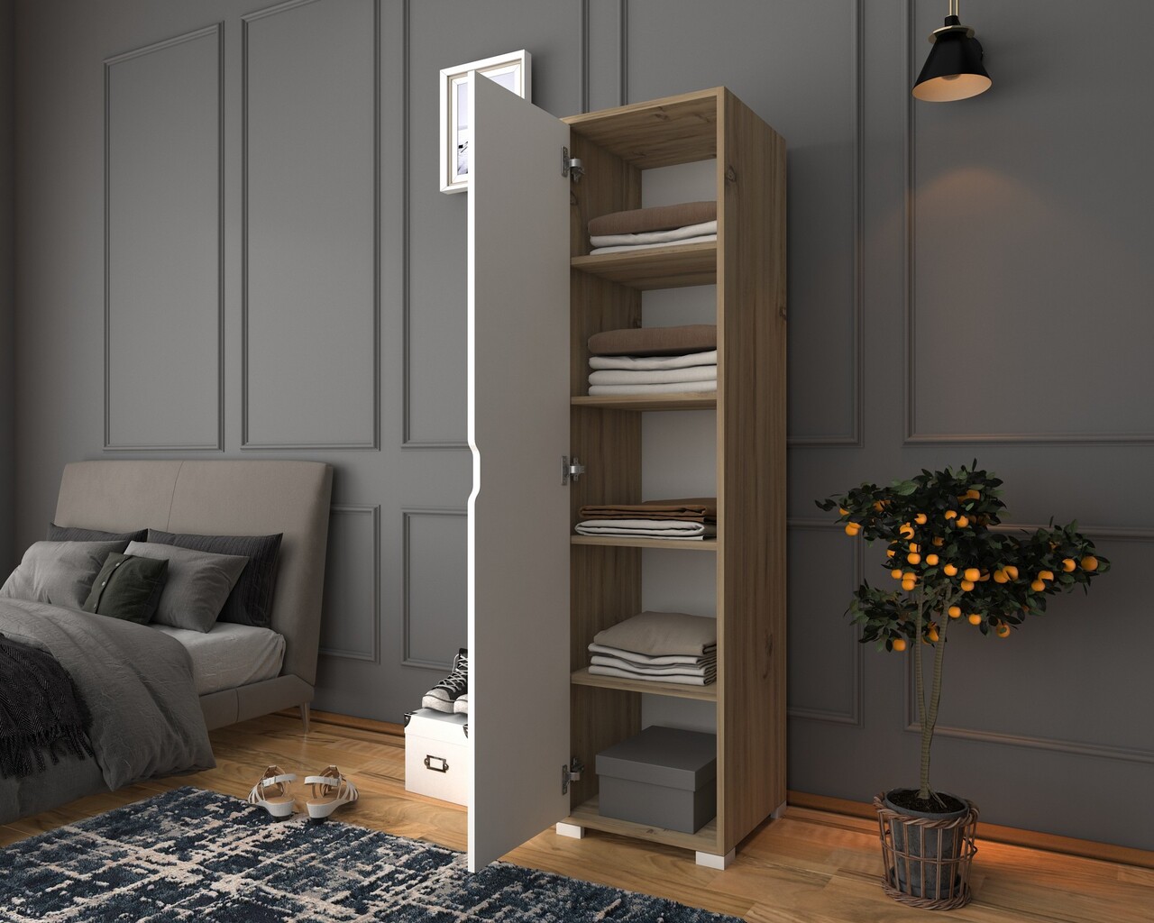 Dulap pentru haine, Miwood, 40 Cm 1600-014, Nuc deschis / Alb - 2 | YEO