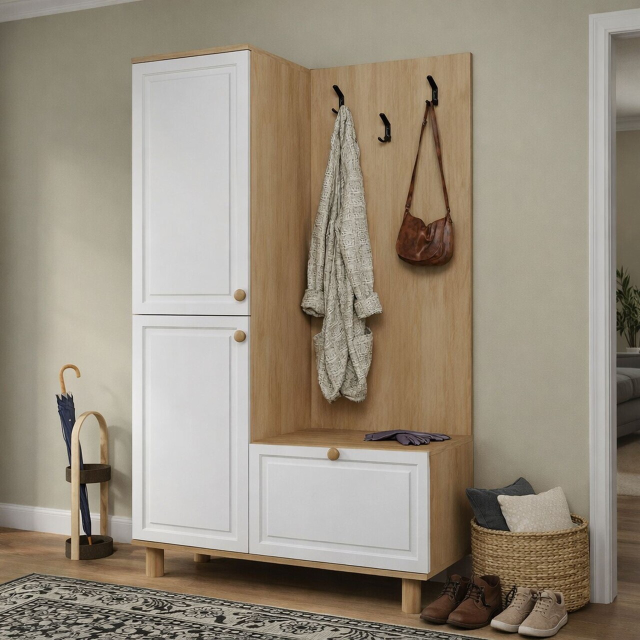 Cuier de perete Hanah Home Forma 1600-206 90x173x37 cm PAL Alb / Stejar