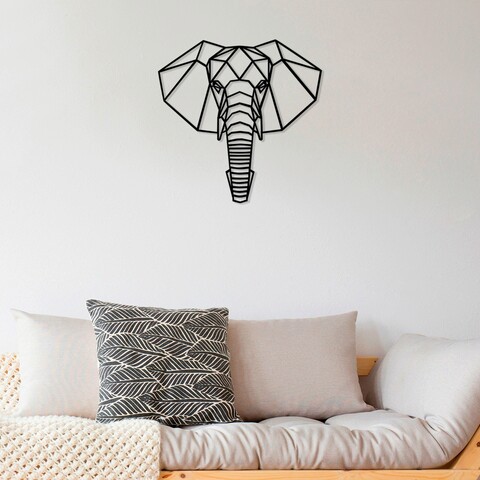 Decoratiune de perete, fil, lemn, dimensiune: 58 x 58 cm, negru