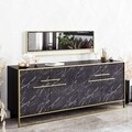 Set bufet si oglinda Polka Aynali Black, Hadley, 180 x 47.3 x 75 cm/121.8 x 37.8 x 3 cm, auriu/negru