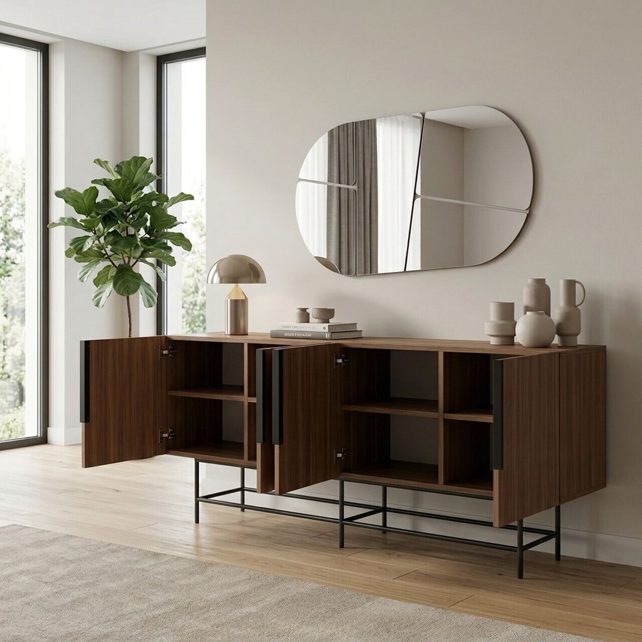 Consola, Hanah Home, Eldia, 200x77.9x40 cm, PAL, Nuc Milano / Negru — imaginea 3