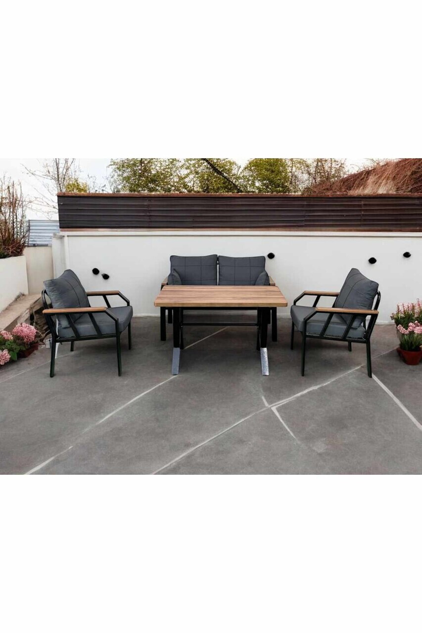 Set mobilier de gradina, Hanah Home, Nergiz 2+1+1, Metal, Albastru inchis - view 2