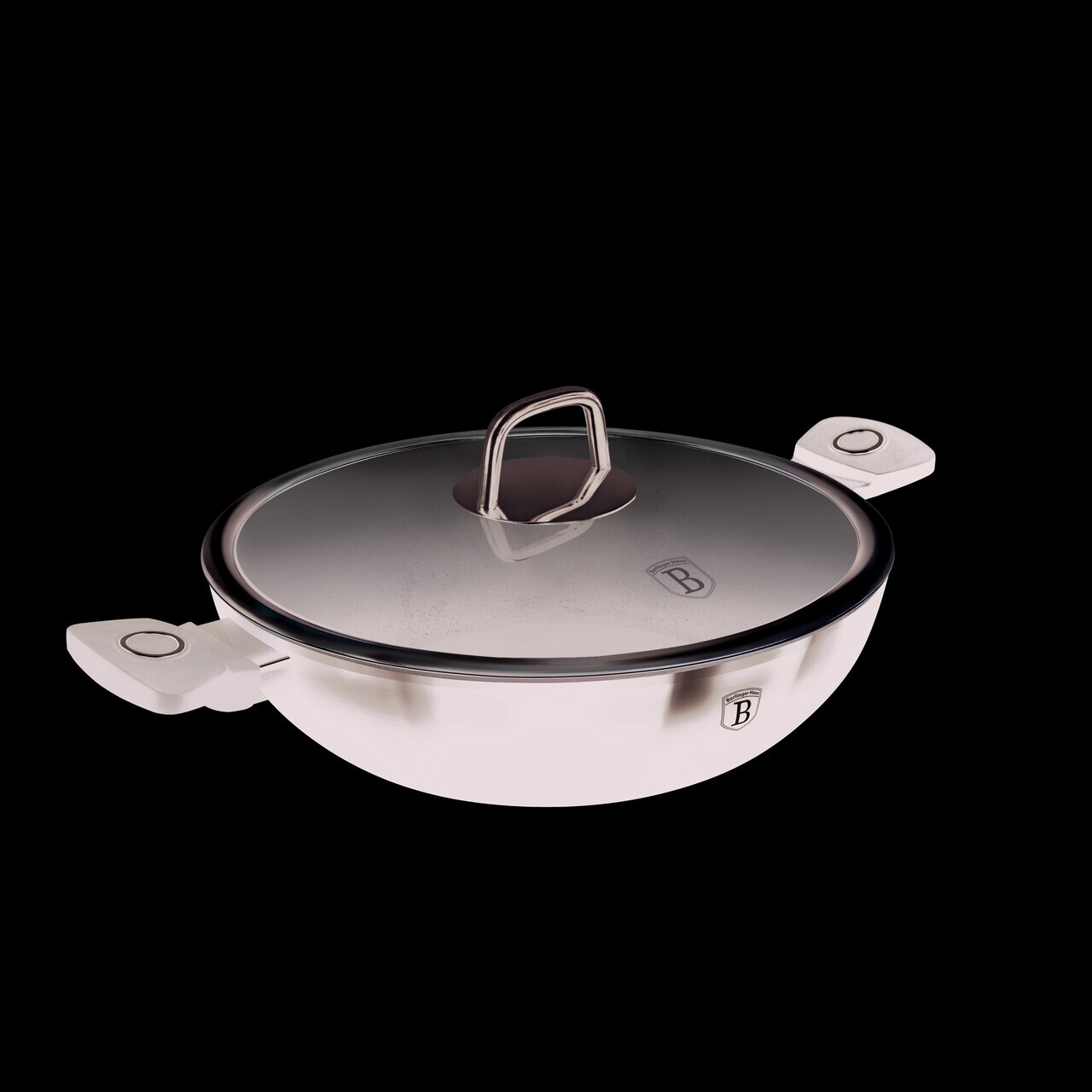 Tigaie Wok cu capac Berlinger Haus, Black Vantage, 30 cm, aluminiu forjat, negru lucios