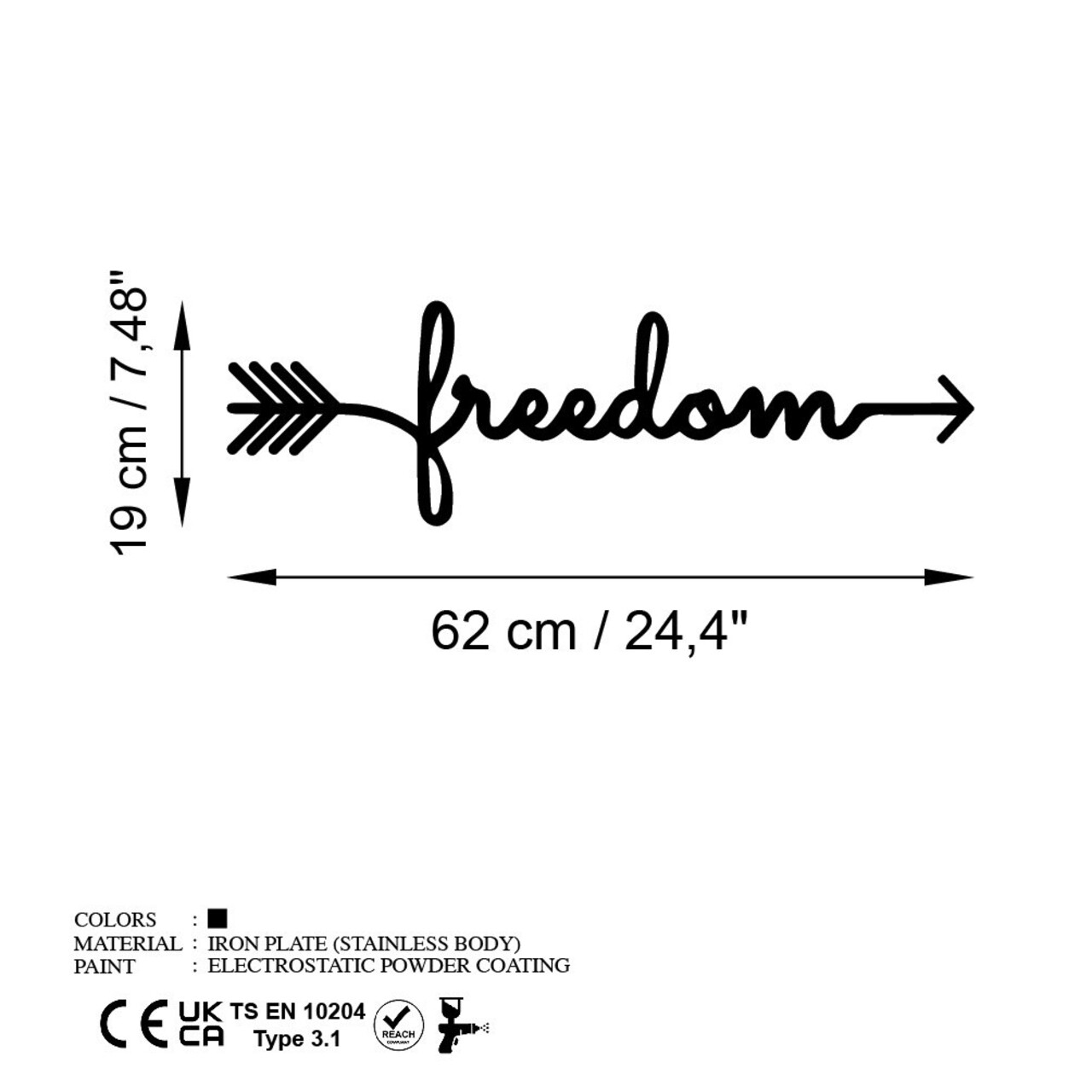 Decoratiune de perete, Freedom, Dimensiuni: 62 x 19 cm , Negru - view 6