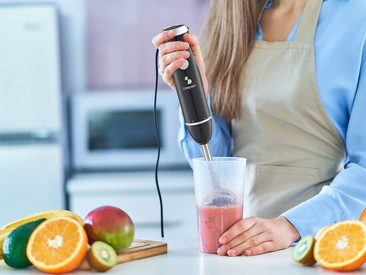Set blender 4 in 1 Beper, 6.5x38 cm, 700-1000W, 500 ml/700 ml, ABS/inox, negru/transparent - view 7