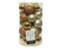Cutie cu 30 globuri asortate Mix, Decoris, plastic, auriu/sampanie