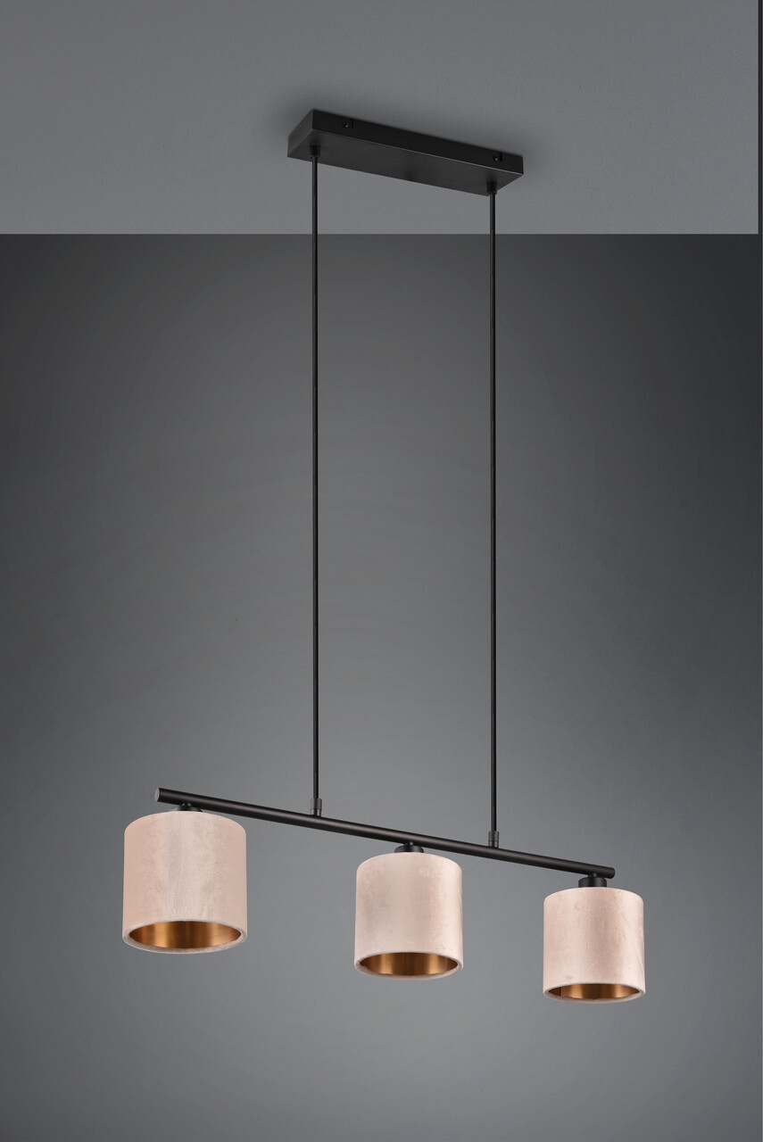 Lustra Julieta, TRIO, 66x15x150 cm, 40W, 3x E14, metal/textil, negru/bej