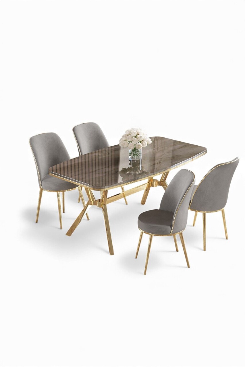 Set masă și scaune (5 bucăți), Hanah Home, Lena, Antracit / Auriu / Gri - view 2