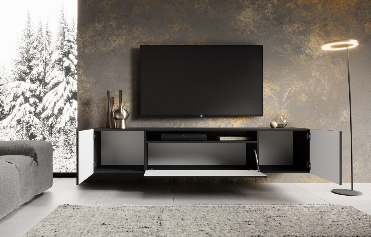 Comoda TV ADRK, Noemi, 200x41x40 cm, PAL melaminat/MDF, negru — imaginea 2