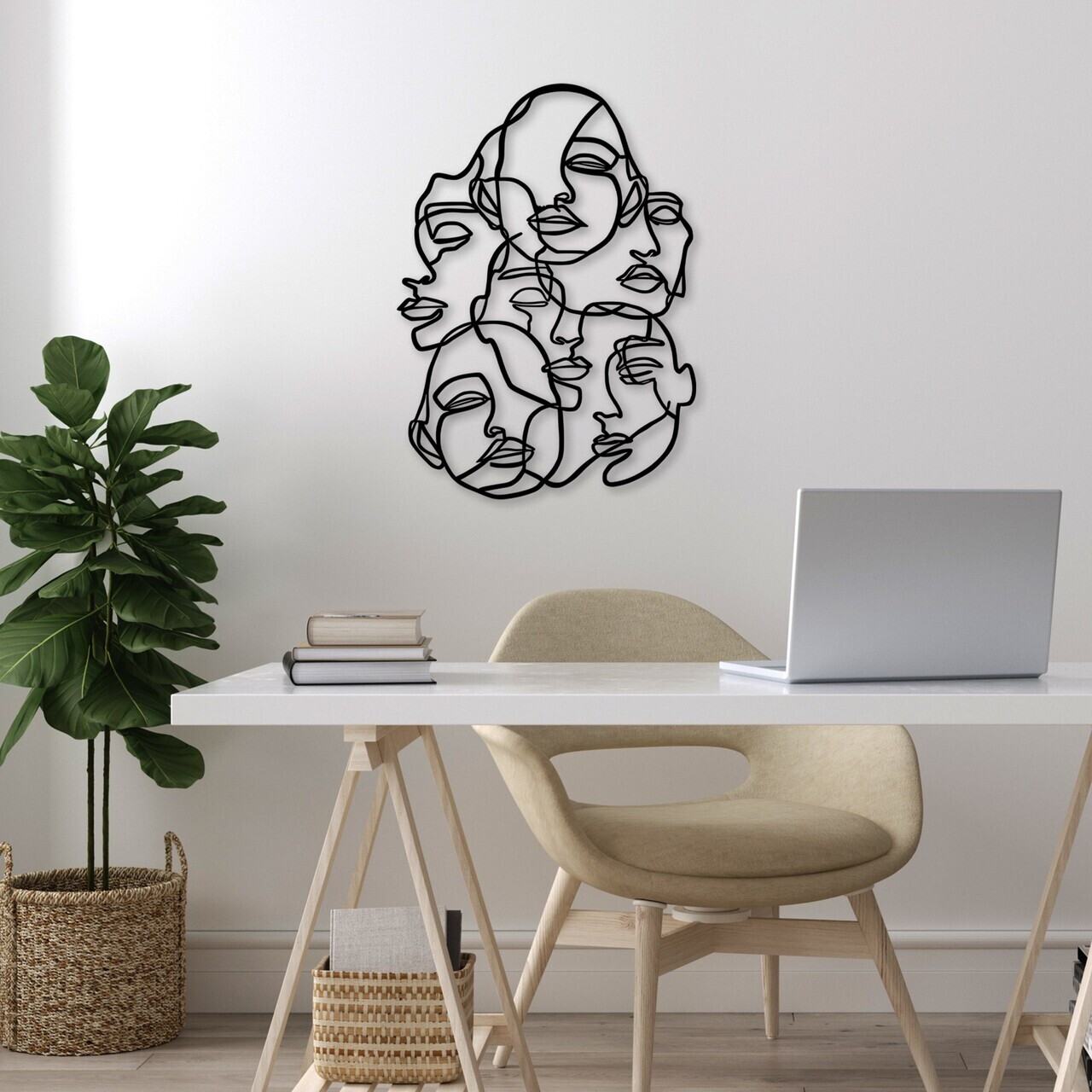 Decoratiune de perete, Faces v2, Dimensiune: 70 x 50 cm, Negru — imaginea 3