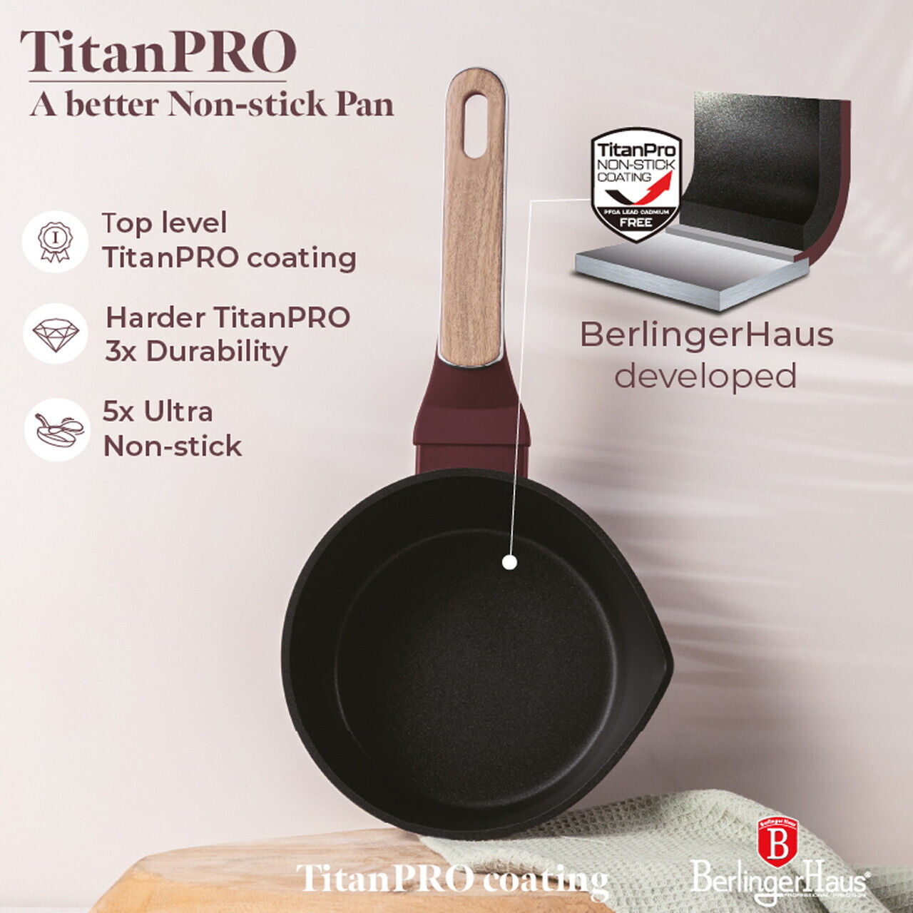 Cratita cu capac Berlinger Haus, Leonardo Nordic, 16 cm, 1.2 L, aluminiu forjat, visiniu mat - imagine 8