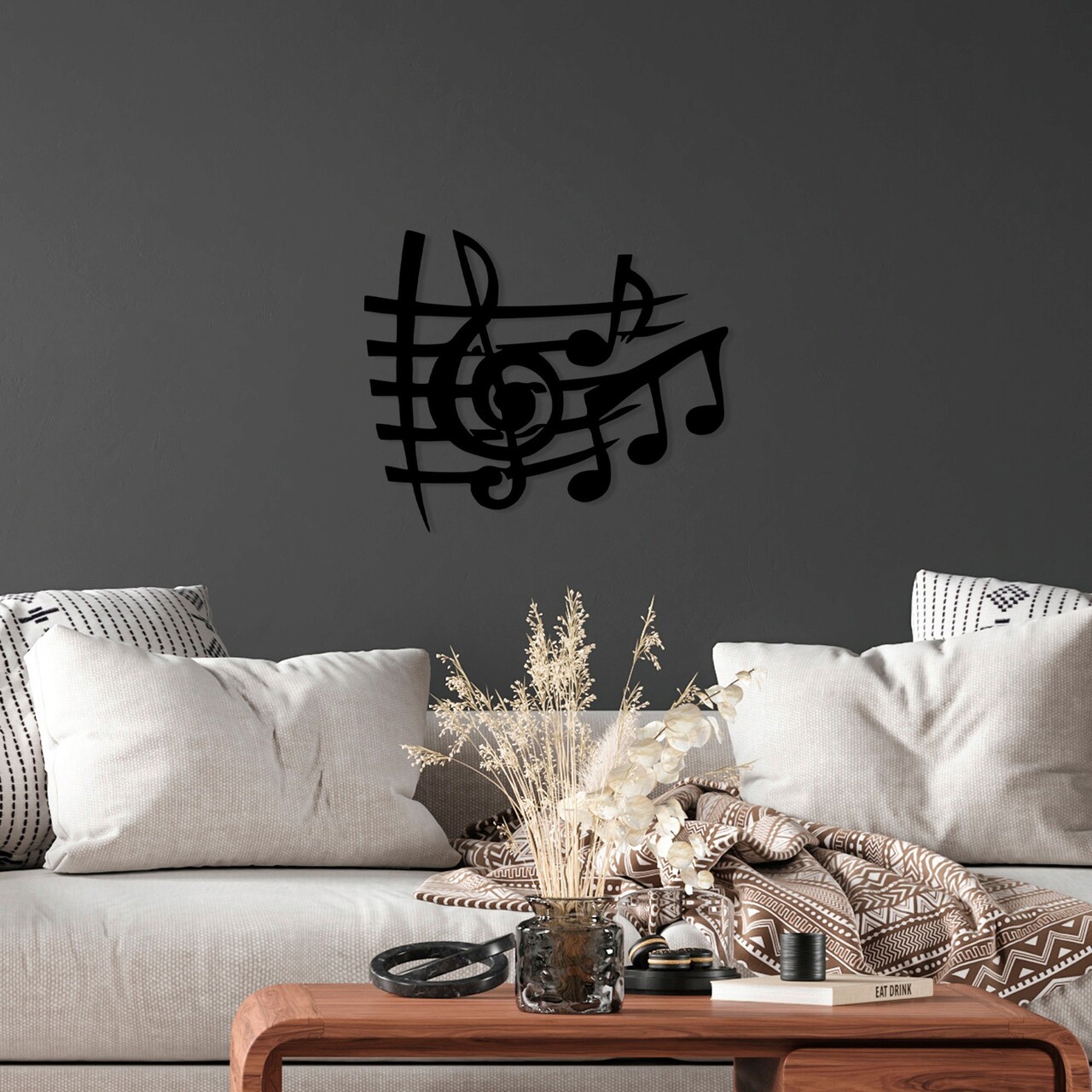 Decoratiune de perete, Musical 3, Metal, Dimensiune: 70 x 58 cm, Negru - 2 | YEO