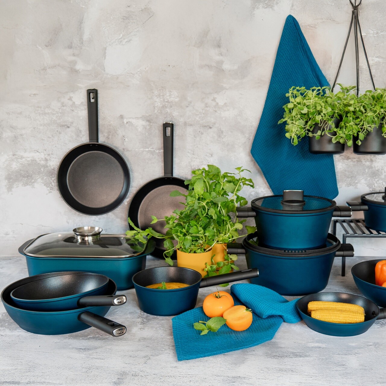 Oala cu capac Azzurro, Ambition, 20 cm, 2.3 L, aluminiu, albastru/negru - imagine 4