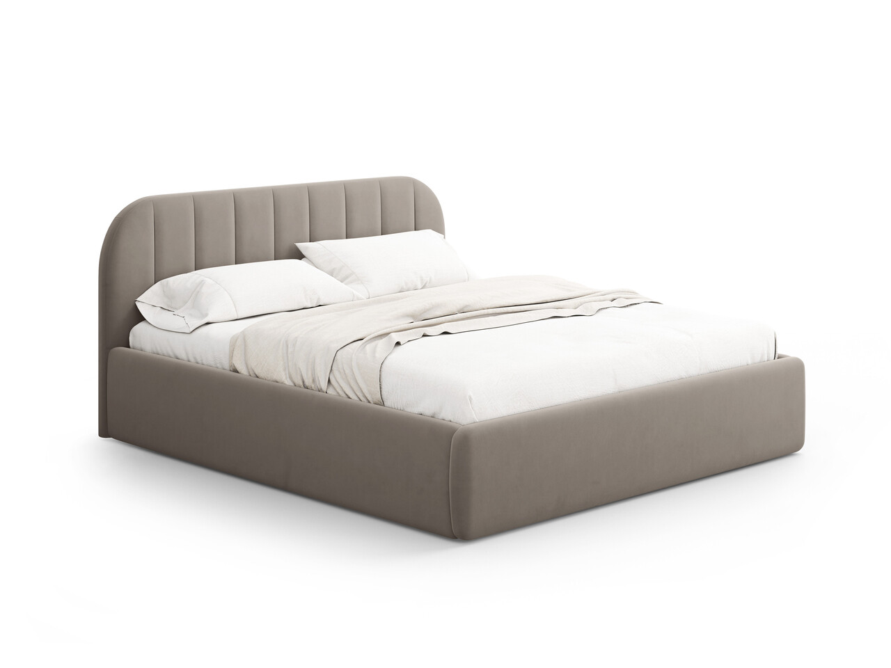 Pat tapitat cu somiera rabatabila si lada depozitare 200x200 cm Windsor & Co Juno catifea cappuccino