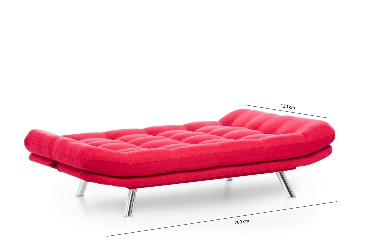 Canapea Extensibila Misa Sofabed, Futon, 3 Locuri, 198x128 Cm, Metal, Rosu