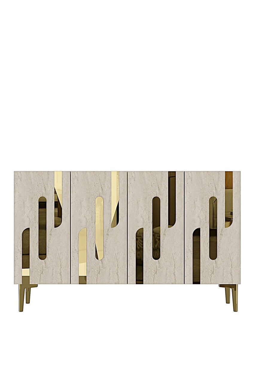 Consola, Hanah Home, Ece 120, 120x75x32 cm, White / Travertine / Gold — imaginea 4