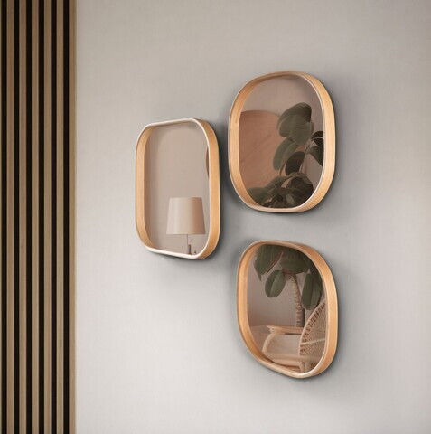 Set oglinzi decorative (3 bucăți), Hanah Home, Square 3, LEMN MASIV DE FAG, Stejar
