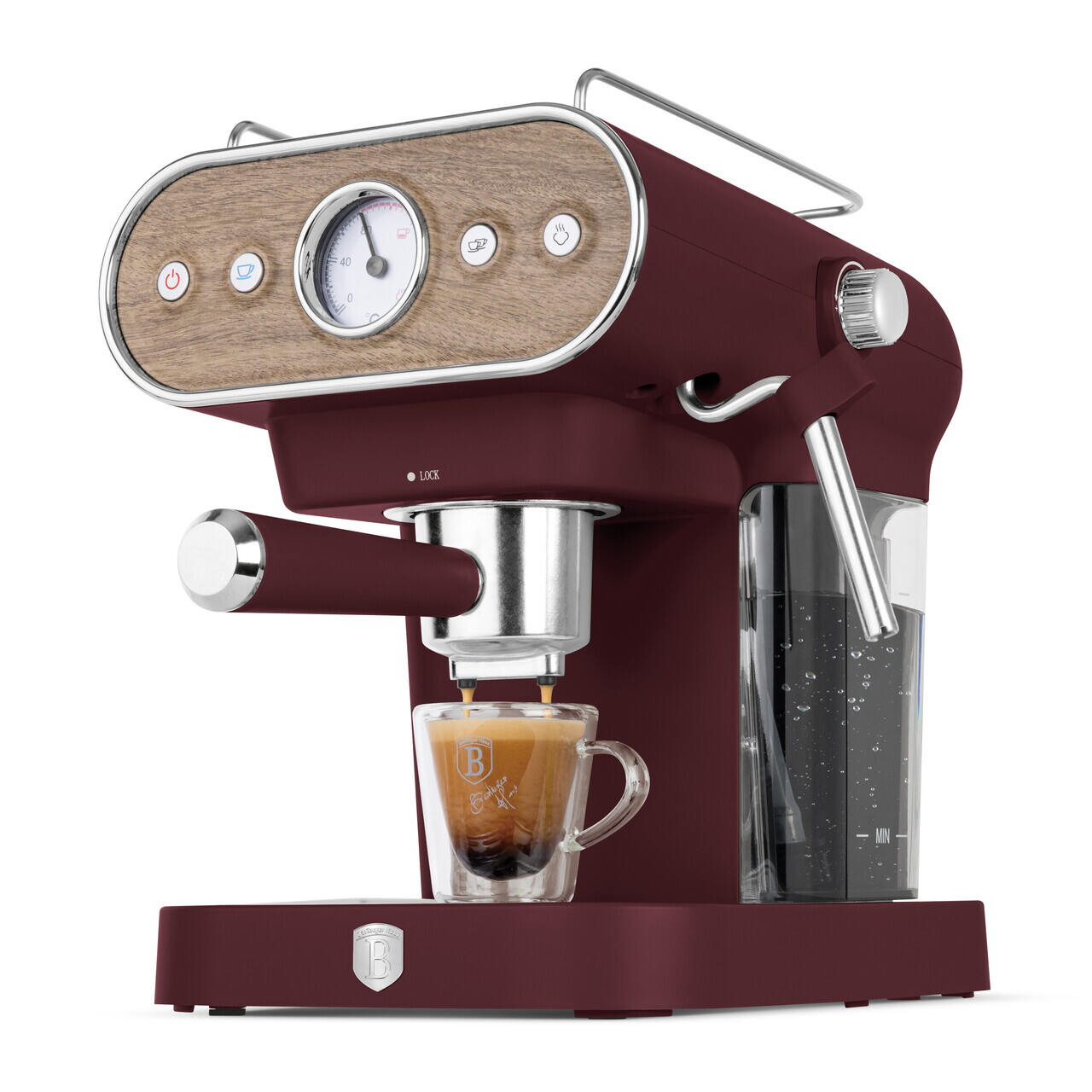 Espressor 3 in 1 Berlinger Haus, Leonardo Nordic, 950W, 23x26.5x30.5 cm, inox, visiniu mat/natur - imagine 4