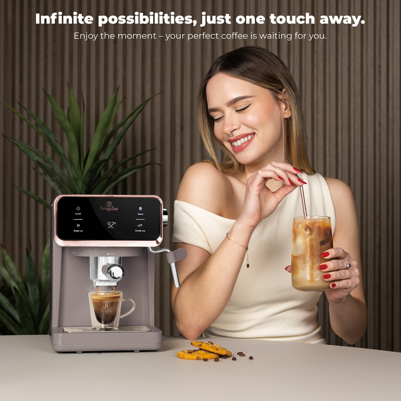 Espressor digital 3 in 1 Berlinger Haus, Taupe, 950W, 21x25.9x28 cm, inox, taupe mat - view 9