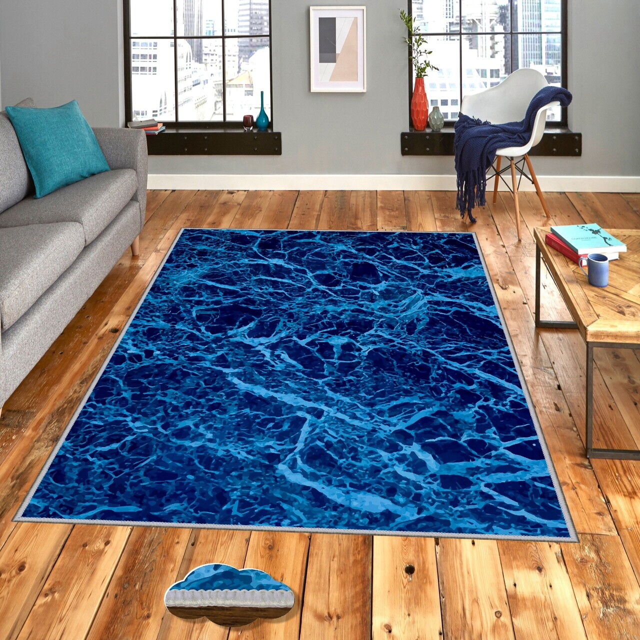 Covor Wookece488 80x150 cm Poliester Albastru / Bleumarin