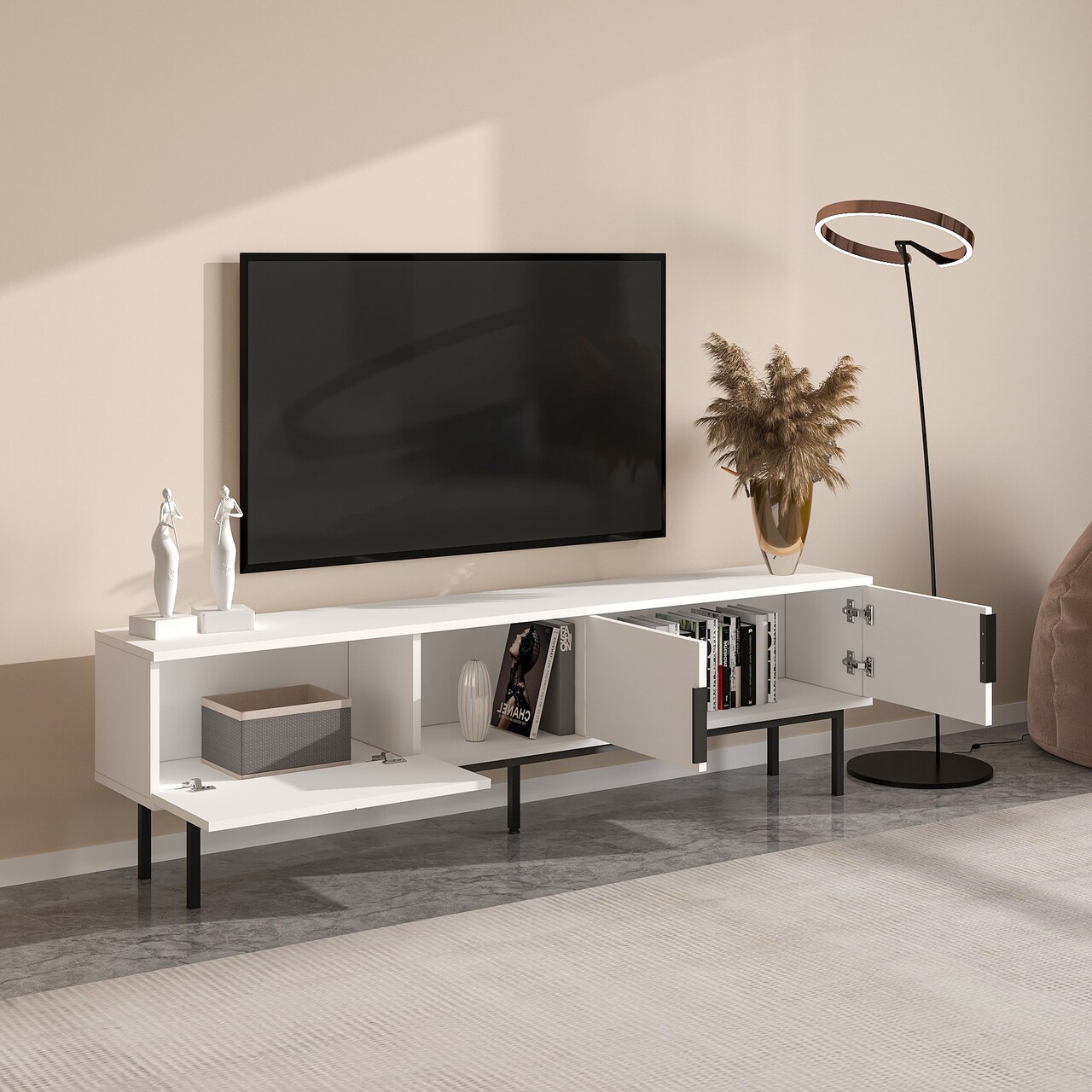Comoda TV, Odessa, Ramsey, 180x50x29.6 cm, Alb - 2 | YEO