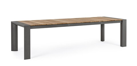Masa extensibila pentru gradina/terasa Cameron, Bizzotto, 228-294 x 100 x 75 cm, aluminiu/lemn de tec, gri carbune/natural