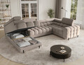 Coltar extensibil stanga 3 locuri ELTAP, LT-18SO, Fectory, 346x205x93 cm, lemn/poliester, bej inchis