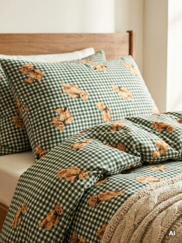 Lenjerie de pat King Size, Nallar, Homla, 200x220 cm, 3 piese, microfibra din poliester, verde