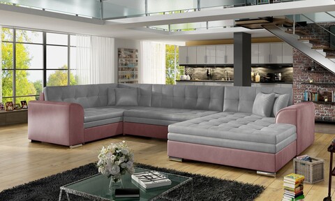 Coltar extensibil dreapta 5 locuri ELTAP, Damario, 338x189x78 cm, lemn/poliester, gri/roz