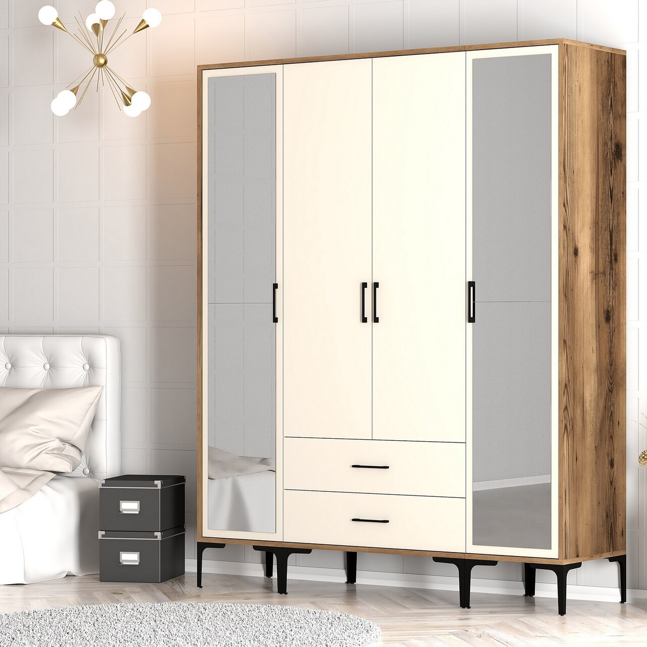 Dulap pentru haine, Hommy Craft, Kumsal RTR, 160x47.5x201.4 cm, PAL, Maro/Crem - 2 | YEO