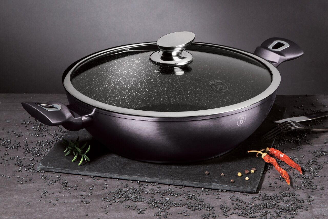 Tigaie Wok cu capac Berlinger Haus, Carbon Pro, 30 cm, aluminiu forjat, gri inchis - imagine 2