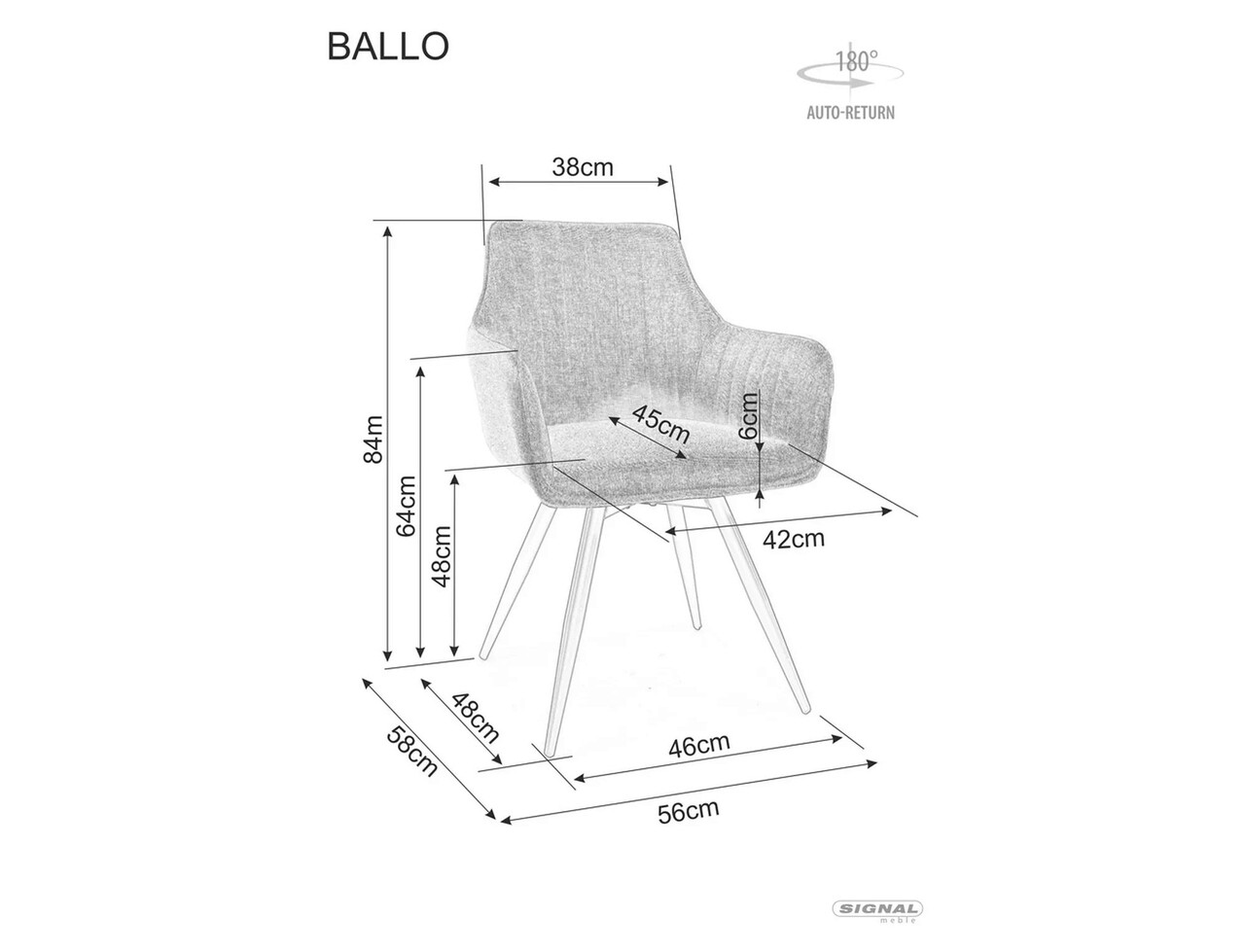 Scaun rotativ Ballo Brego, Signal, 56x45x84 cm, textil/otel, olive/negru