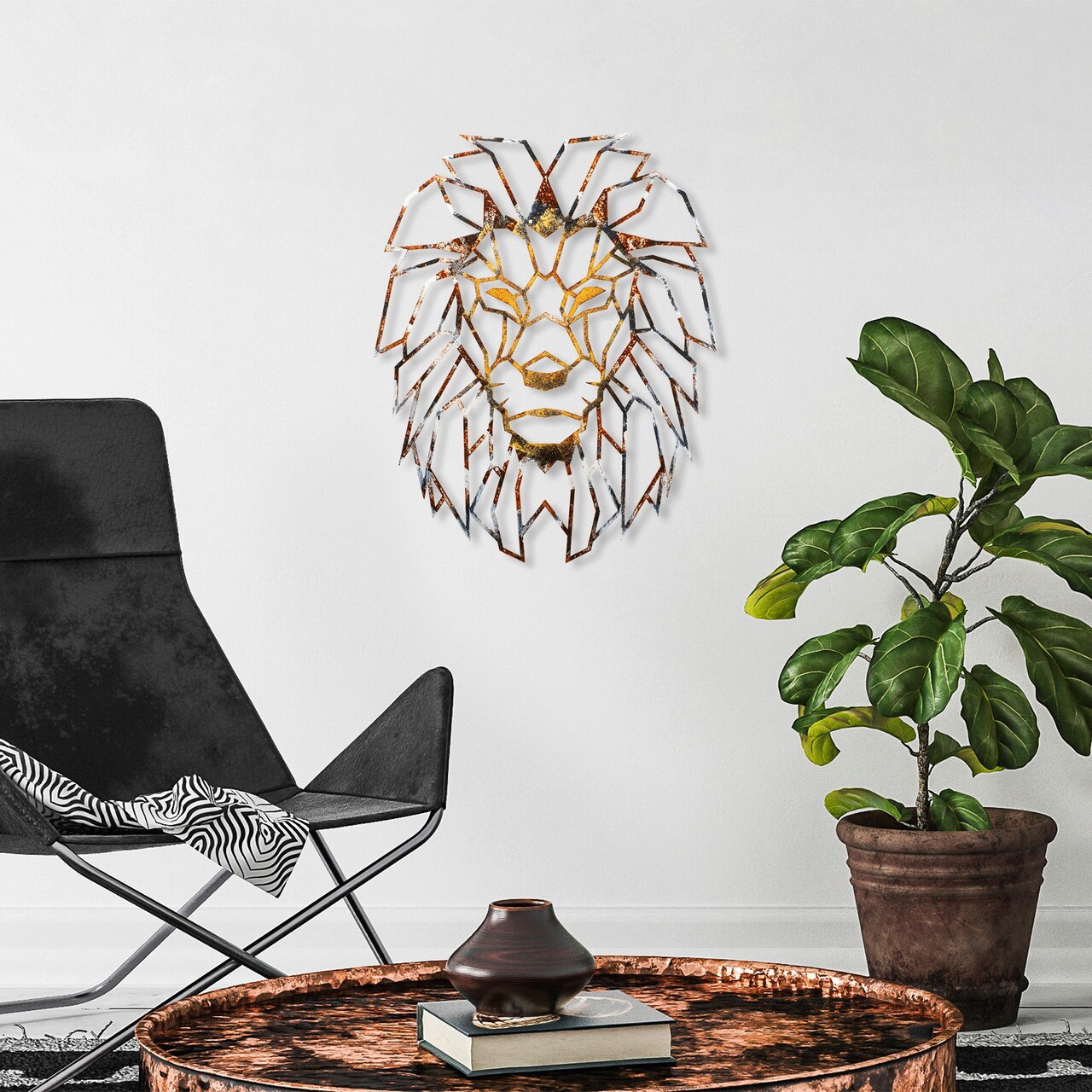 Decoratiune de perete, Lion, Metal, 40 x 50 cm, Multicolor - 2 | YEO