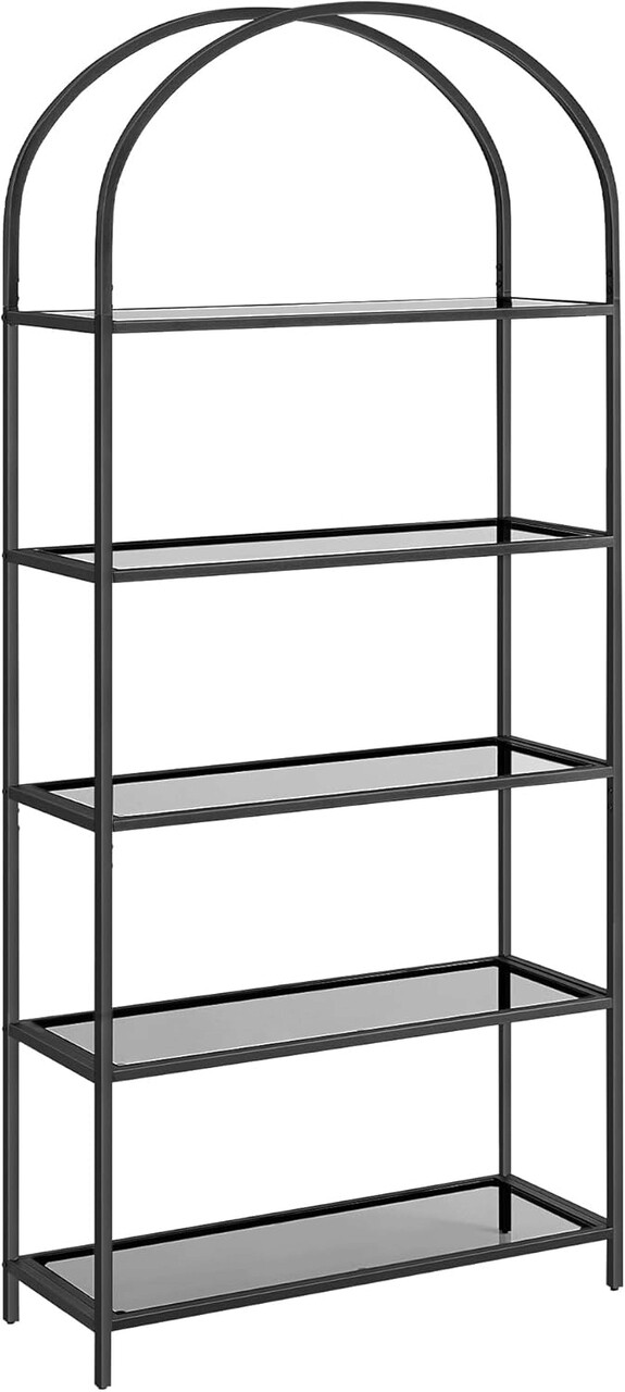 Biblioteca Arched Design, Vasagle, 83x30.2x183.5 cm, otel/sticla temperata, negru - 1 | YEO