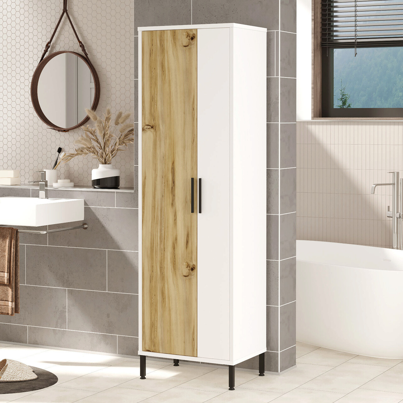 Dulap multifunctional, Locelso, DY1-WK, 50.4x165x35.7 cm, Nuc/Alb - 1 | YEO